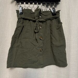 Olive Button-Front Skirt